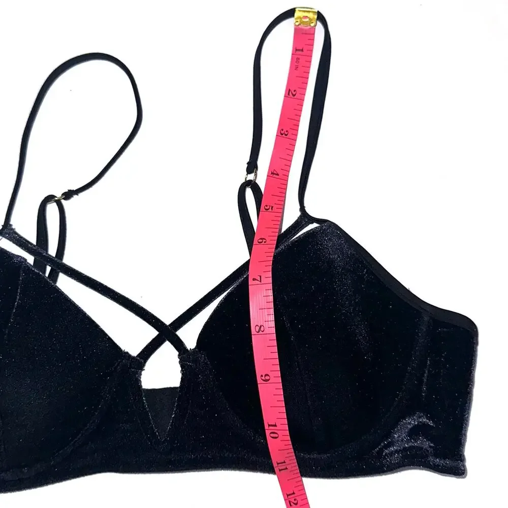 Beach Bunny Black Dylan Velvet Strappy Underwire Bikini Top Size M